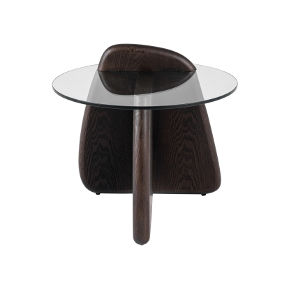 Modrest Buxton Mid-Century Modern Glass + Dark Walnut End Table Brown End Table 81632 VGOD-LZ-274E-END