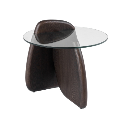 Modrest Buxton Mid-Century Modern Glass + Dark Walnut End Table Brown End Table 81632 VGOD-LZ-274E-END