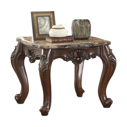 ACME Devayne Natural Marble Top & Dark Walnut End Table Model 81687