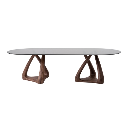 Modrest Christy Mid-Century Modern Grey Glass + Walnut Oval Dining Table Walnut Dining Table 81692 VGIP-DT64-280