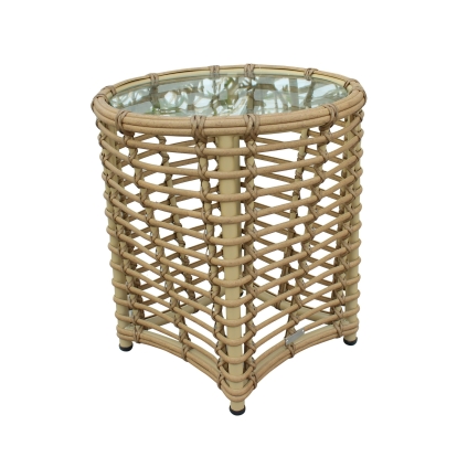Renava Sandra Outdoor Beige Wicker End Table Beige Outdoor Table 81775 VGAT-RASF-227-END
