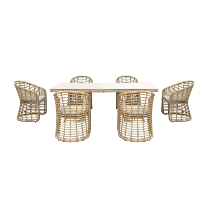 Renava Mina Outdoor Bamboo Wicker Dining Set Beige Outdoor Table 81778 VGAT-RADS-261-SET