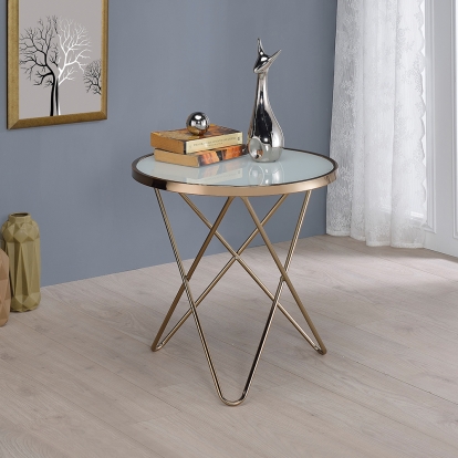 ACME Valora Champagne & Frosted Glass End Table Model 81827