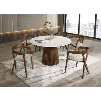 Modrest Nancy + Weiss Mid-Century Modern Marble + Walnut Dining Table Set Walnut Dining Set 82161 VGMA-MIT-5347-MI-1181-SET