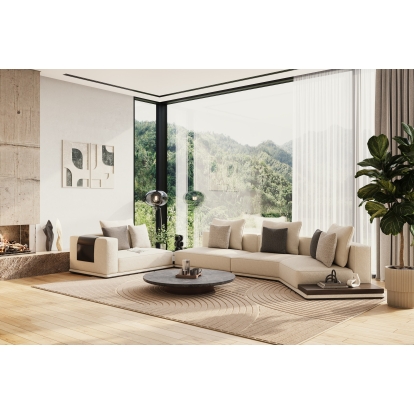 Lamod Siret Modern Ivory Fabric Modular Sectional with Coffee Table Ivory Sectional Sofa 81829 VGBB-HR-SOFA-IVY