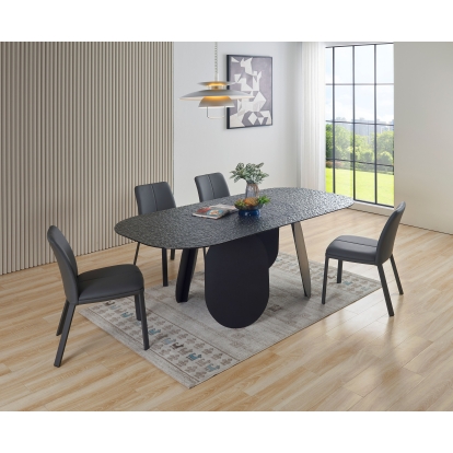Modrest Maxine Modern Hammered Grey Glass Rectangular Dining Table Black Dining Table 81888 VGYF-DT9002