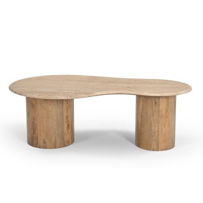 Modrest Sanford Modern Travertine Marble + Wood Freeform Coffee Table Beige Coffee Table 82002 VGBR-SBA-4786