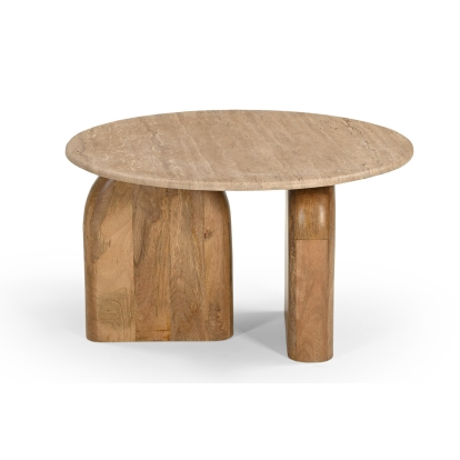 Modrest Kellison Modern Travertine Marble + Wood End Table Beige End Table 82007 VGBR-SBA-4808