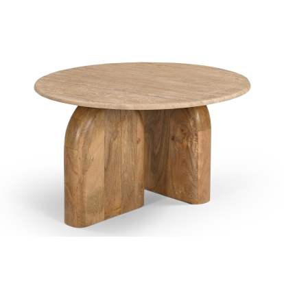 Modrest Kellison Modern Travertine Marble + Wood End Table Beige End Table 82007 VGBR-SBA-4808