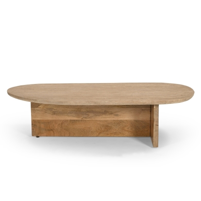 Modrest Chisholm Modern Travertine Marble + Wood Freeform Coffee Table Beige Coffee Table 82008 VGBR-SBA-2536