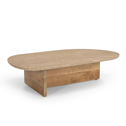 Modrest Chisholm Modern Travertine Marble + Wood Freeform Coffee Table Beige Coffee Table 82008 VGBR-SBA-2536