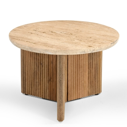 Modrest Pawnee Modern Travertine Marble + Wood Round End Table Beige End Table 82016 VGBR-SBA-2706-60