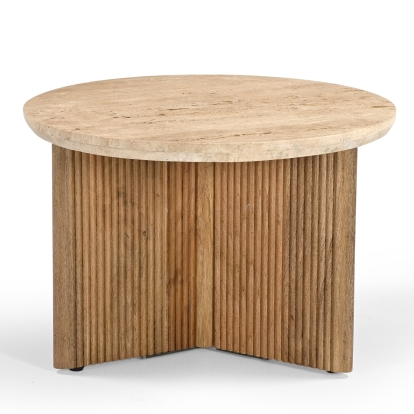 Modrest Pawnee Modern Travertine Marble + Wood Round End Table Beige End Table 82016 VGBR-SBA-2706-60