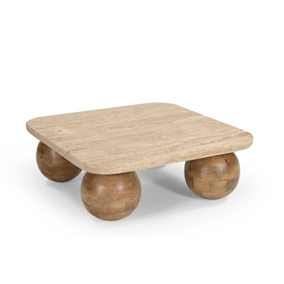 Modrest Seadrift Modern Travertine Marble + Wood Square Coffee Table Beige Coffee Table 82022 VGBR-JTI-2569