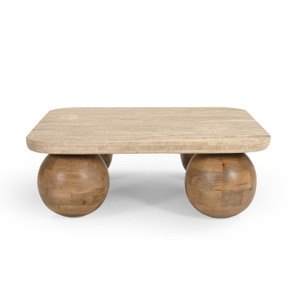 Modrest Seadrift Modern Travertine Marble + Wood Square Coffee Table Beige Coffee Table 82022 VGBR-JTI-2569