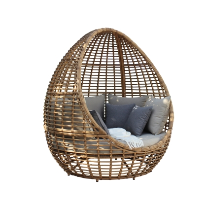 Renava Cocoon Mini Outdoor Beige + Wicker Lounge Bed Beige Outdoor Bed 82083 VGAT-RABD-152-MINI