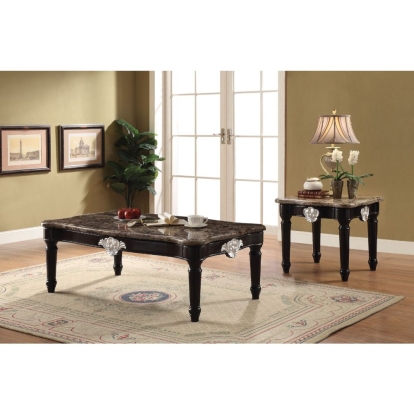 ACME Ernestine Natural Marble Top & Black End Table Model 82152