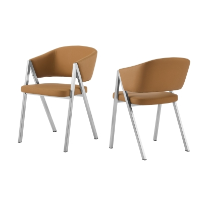 Modrest Marcus Modern Camel Vegan Leather Dining Chair (Set of 2) Camel Dining Chair 82336Z VGEW-F3248AA-CML