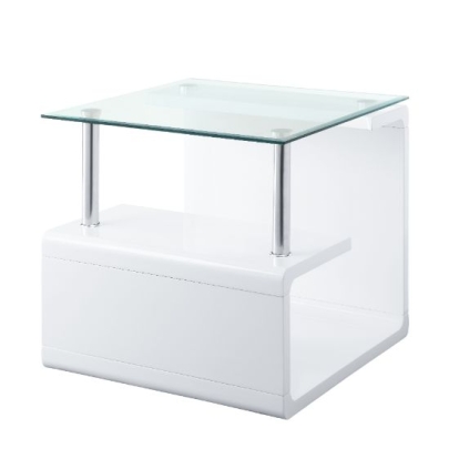 ACME Nevaeh Clear Glass & White High Gloss End Table Model 82362