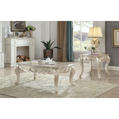 ACME Gorsedd Natural Marble Top & Golden Ivory Coffee Table Model 82440