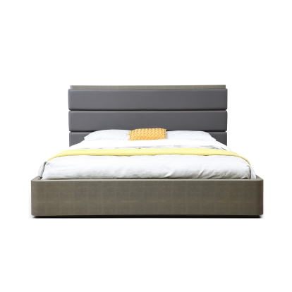 Modrest Lois Modern Grey Leather & Beige Shagreen Bedroom Set Beige Bedroom Set 83074 VGVC-BD2408-SET