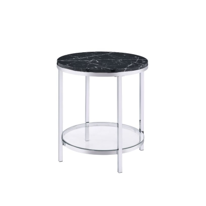 ACME Virlana Black Engineered Stone & Chrome End Table Model 82477