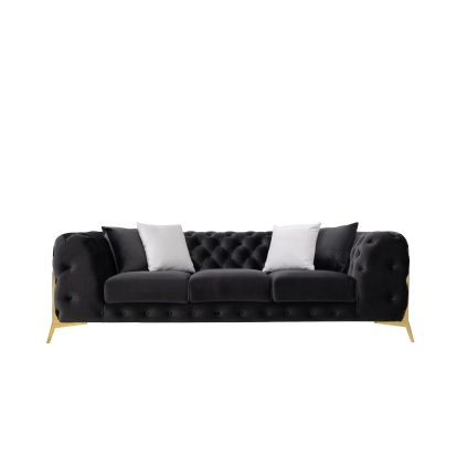 Divani Casa Clarice Transitional Black Velvet Sofa Set Black Sofa Set 82509|83205 VGAH-SF1013-SET-BLK