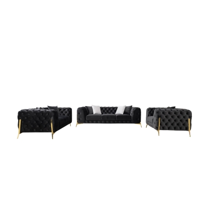 Divani Casa Clarice Transitional Black Velvet Sofa Set Black Sofa Set 82509|83205 VGAH-SF1013-SET-BLK