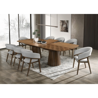 Modrest Truman Mid-Century Modern Walnut Extendable Dining Set Walnut Dining Set 82790 VGMA-MIT-5346-MI-1240