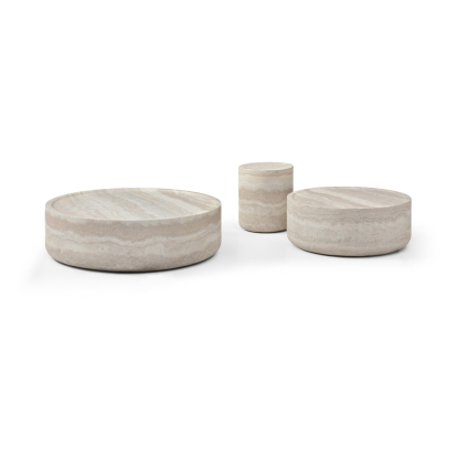 Modrest Benji Modern Faux Travertine Round Coffee Table Set Beige Coffee Table 83120 VGIP-ST901-SET