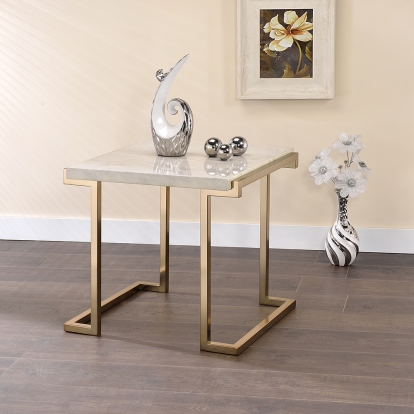 ACME Boice II Engineered Stone Top & Champagne End Table Model 82872