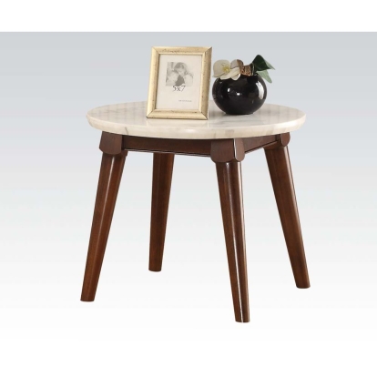 ACME Gasha White Natural Marble Top & Walnut End Table Model 82892