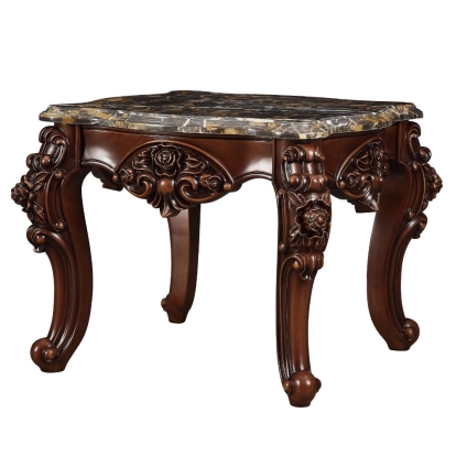 ACME Forsythia Natural Marble Top & Walnut End Table Model 83072