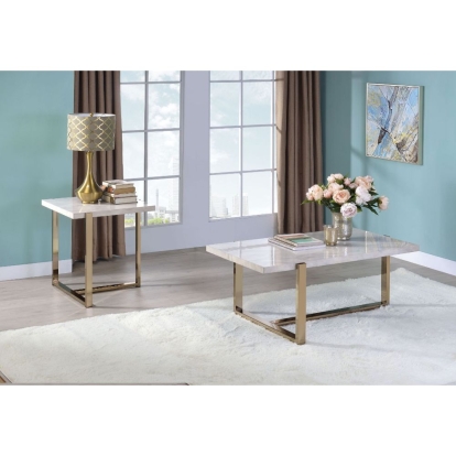 ACME Feit Engineered Stone Top & Champagne Coffee Table Model 83105