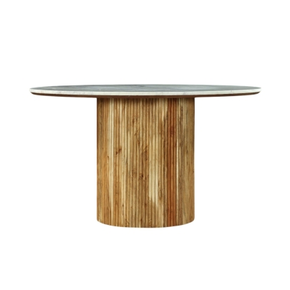 Modrest Shirley Modern White Marble + Natural Acacia Round Dining Table White Dining Table 83187 VGNR-NI90125