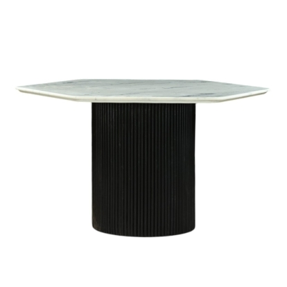 Modrest Rivas Modern White Marble + Black Hex Dining Table Black Dining Table 83188 VGNR-NI90201