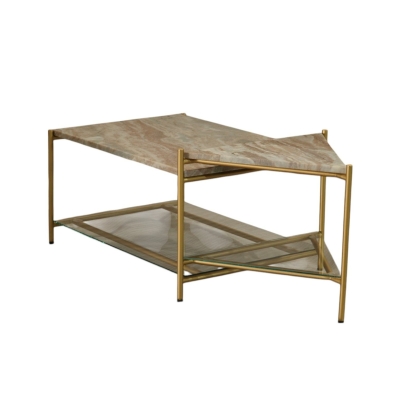 Modrest Mosk Modern Marble + Glass + Brass Coffee Table Brass Coffee Table 83193 VGNR-NI90027