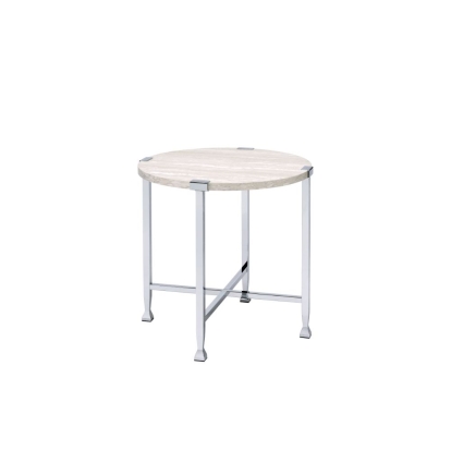 ACME Brecon White Oak & Chrome End Table Model 83212