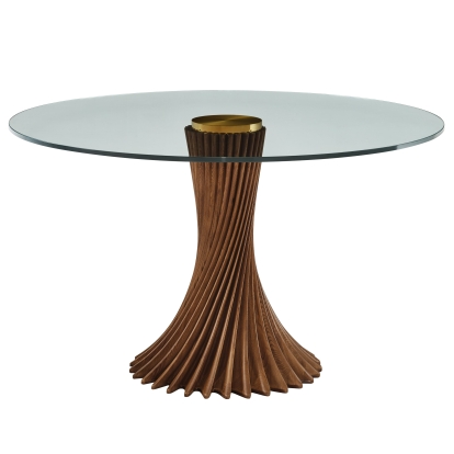 Modrest Ocasio Modern Glass + Walnut Round Dining Table Walnut Dining Table 83283 VGCS-RT-21042-WAL