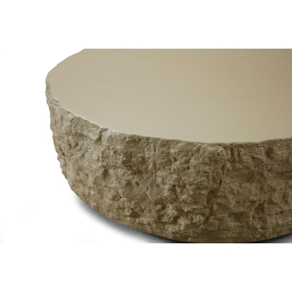 Modrest Quarry Modern Beige Round Coffee Table Beige Coffee Table 83297 VGVC-CT112-BGE