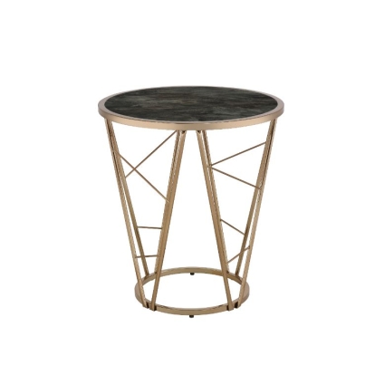 ACME Cicatrix Black Engineered Stone & Champagne End Table Model 83302