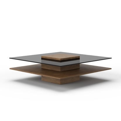 Modrest Clarion Modern Walnut & Grey Glass Coffee Table Walnut Coffee Table 83389 VGBB-LE638E-WALGRY