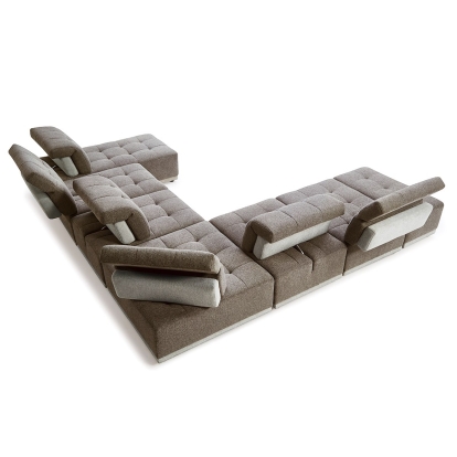 Divani Casa Ekron Modern Brown & Beige Fabric Modular Sectional Sofa Brown Sectional Sofa 83394 VGMB-MB-1881-BRN