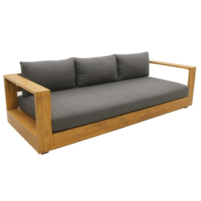 Renava Santorini Outdoor Grey Olefin Fabric + Natural Teak Sofa Grey Outdoor Seating 83430 VGEF-CROVIE-SOFA