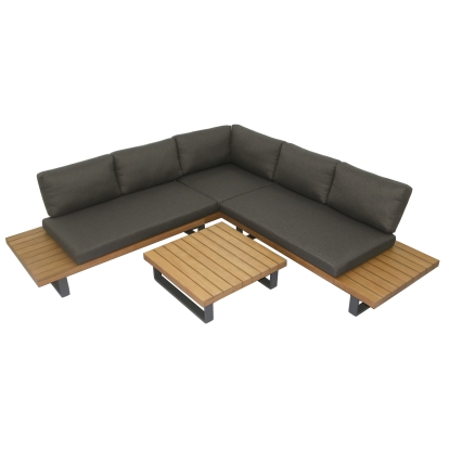 Renava Skaros Outdoor Grey Olefin Fabric + Eucalyptus Sectional Sofa + Coffee Table Set Grey Outdoor Sofa Set 83433 VGEF-BOSTON-SEC