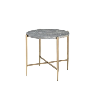 ACME Tainte Engineered Stone Top & Champagne End Table Model 83477
