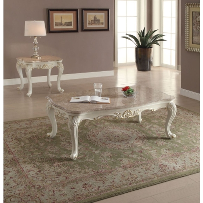 ACME Chantelle Natural Marble Top & Pearl White Coffee Table Model 83540