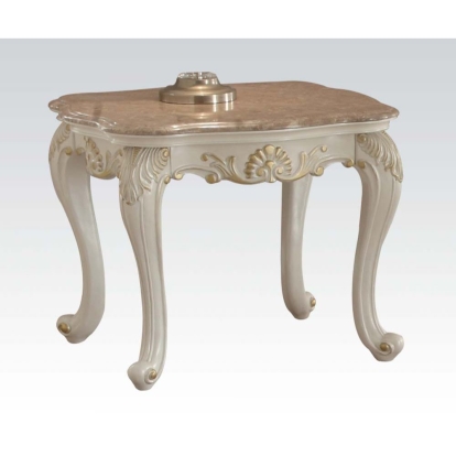 ACME Chantelle Natural Marble Top & Pearl White End Table Model 83542
