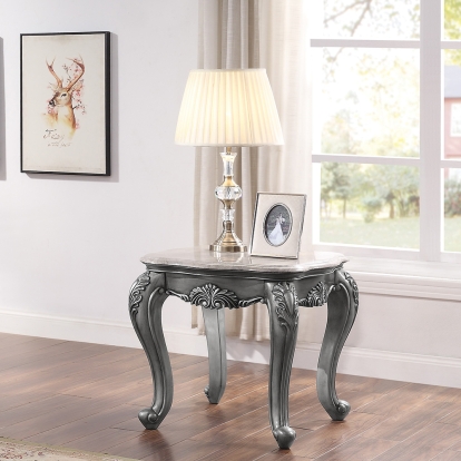 ACME Ariadne Natural Marble Top & Platinum End Table Model 85347