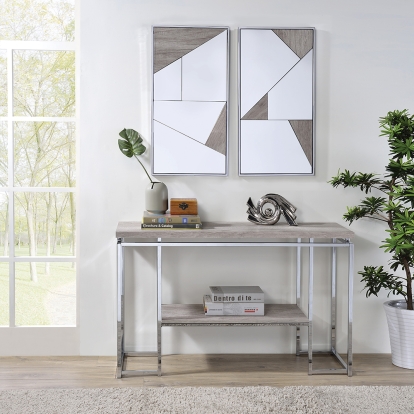 ACME Chafik Natural Oak & Chrome Sofa Table Model 85373